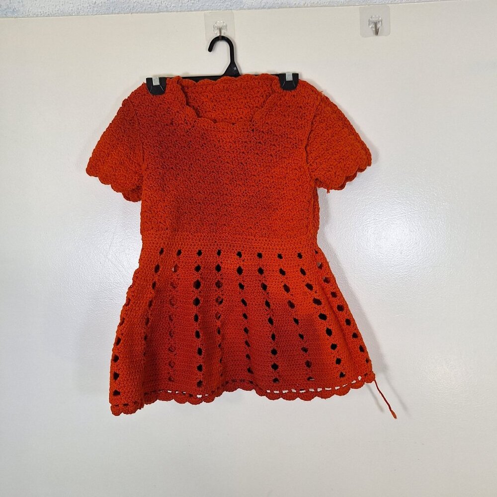 Handmade crochet orange mini dress